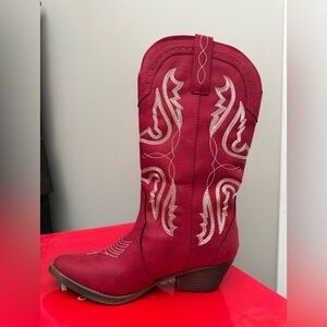 True Craft Red Embroidered Heeled Boots